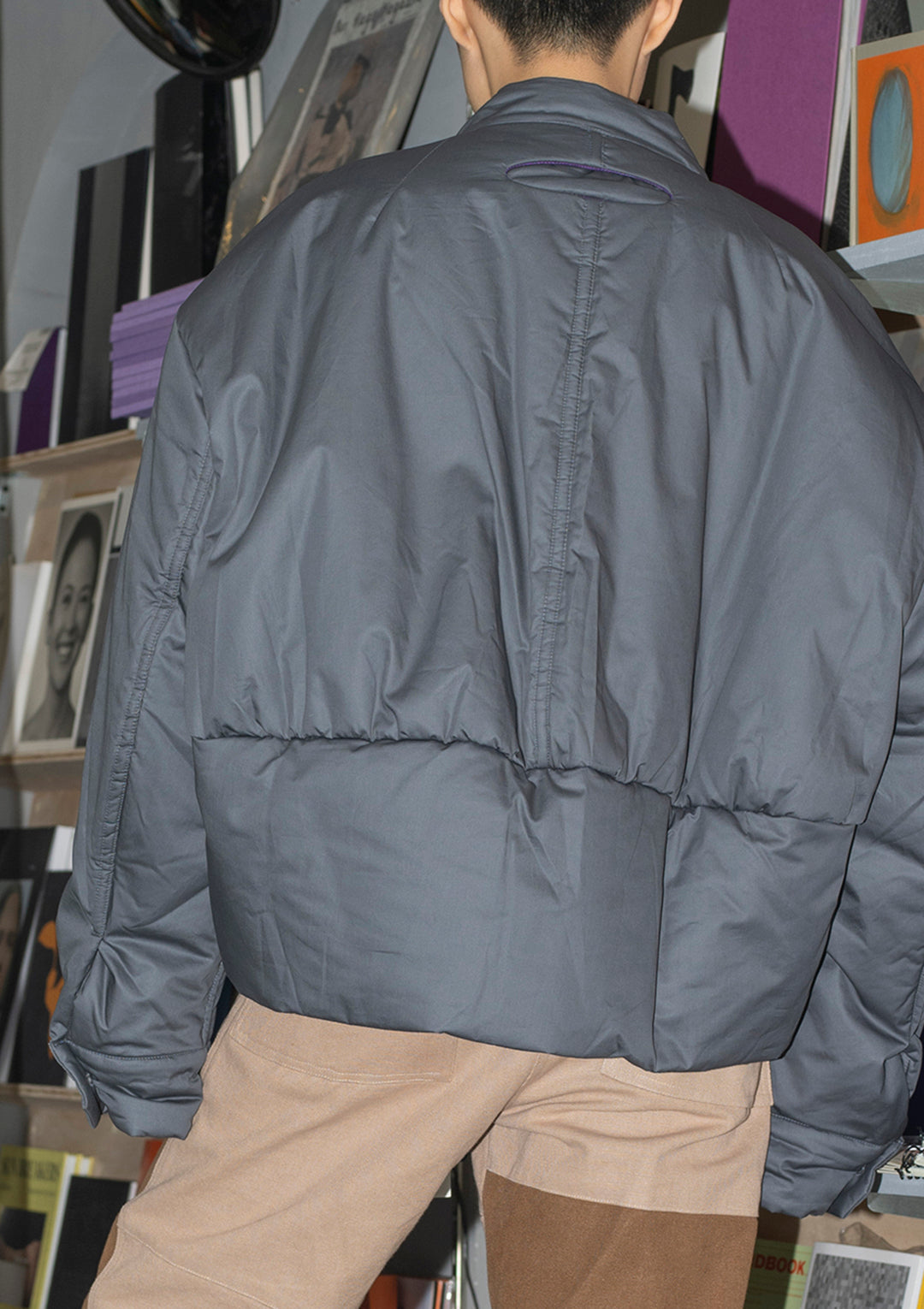 Water Resistant Shirt Fabric Padded Biker Jacket 衬衫面料夹棉机车夹克 - Grey
