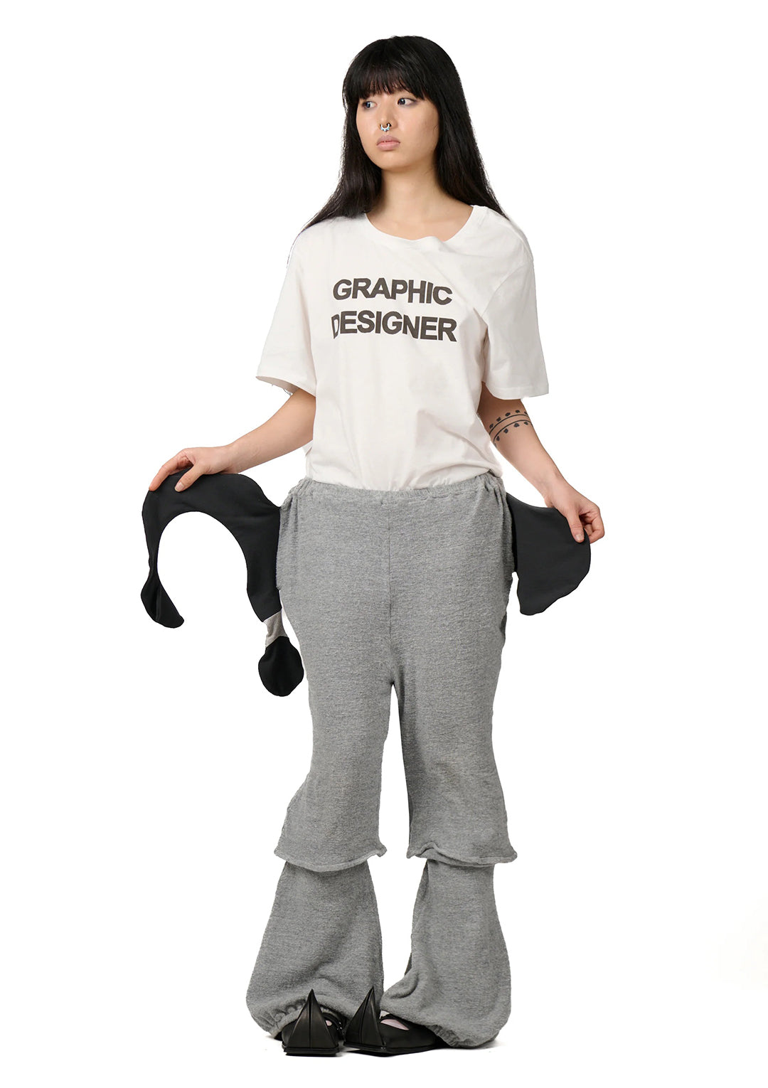 Pocket Out Question Mark Knit Pants - Red