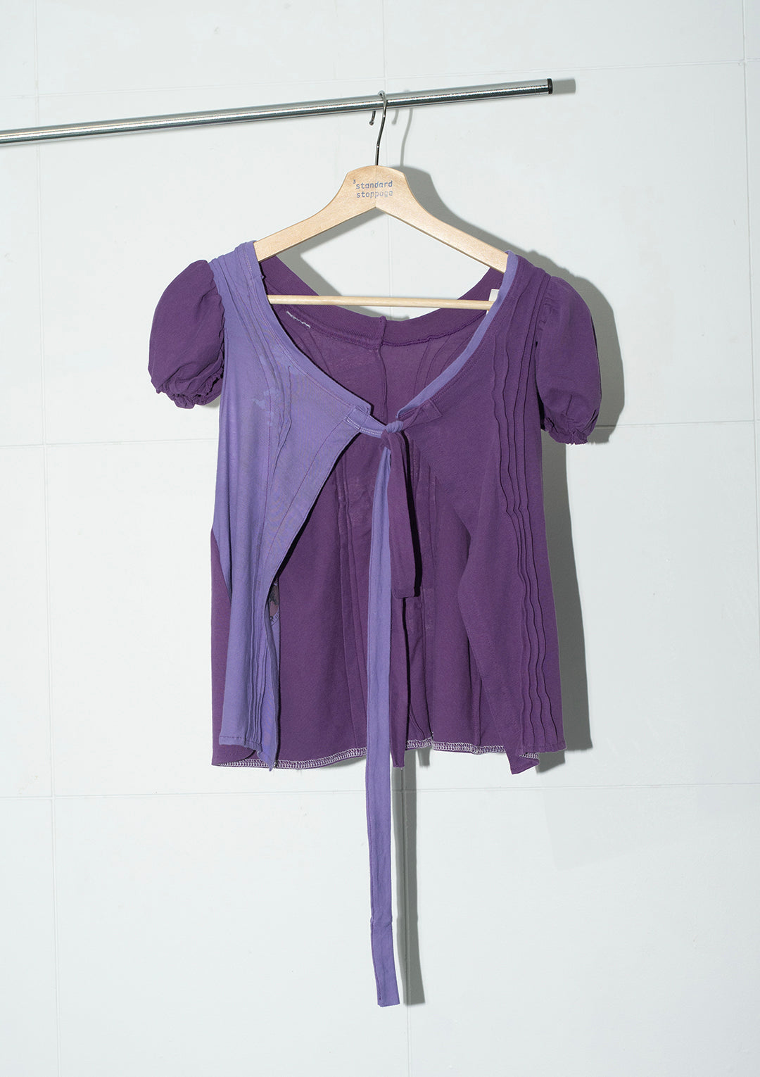 Tie-Back Patchwork T-shirt Top - Purple