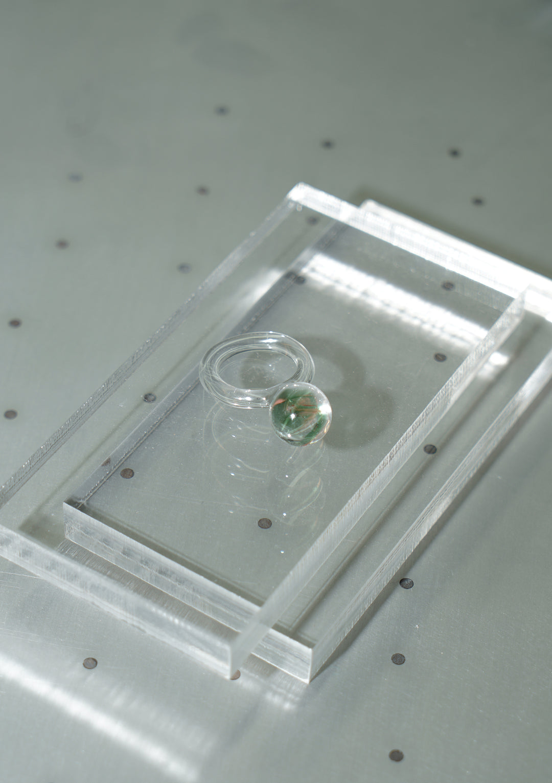Marble Glass Ring with Leaf