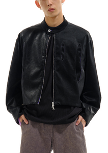 Faux Leather Biker Jacket 人造皮革机车夹克 - Black