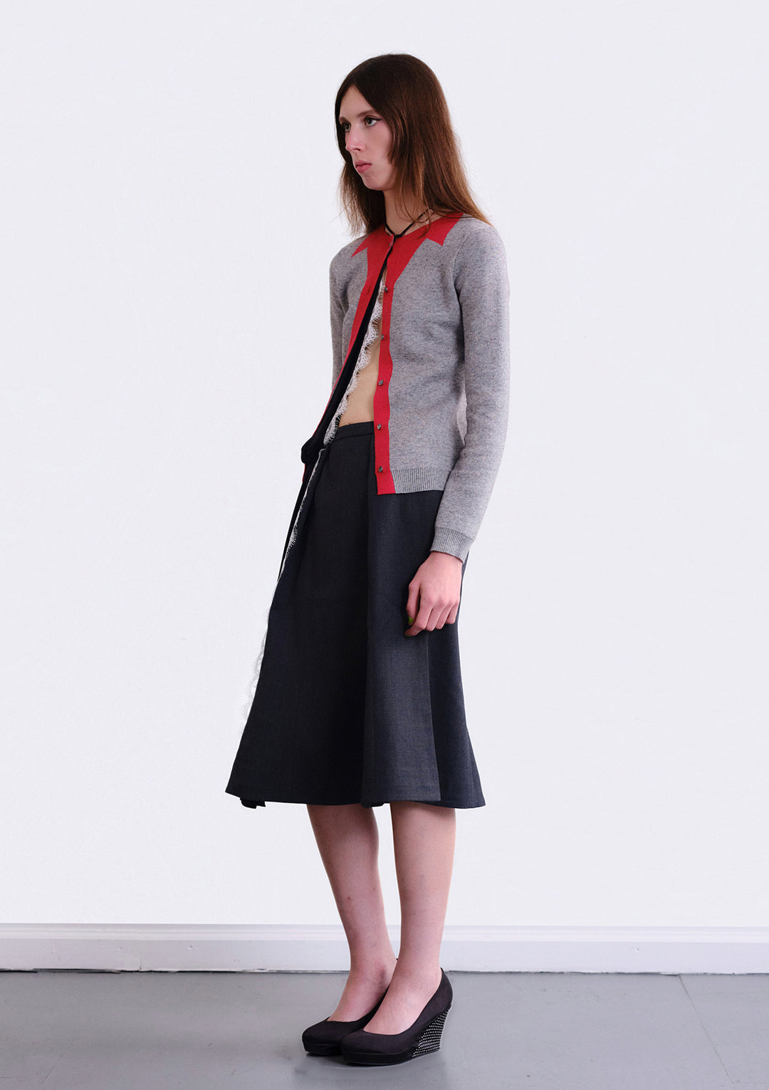 Graphic Collar Cardigan - Gray/Red