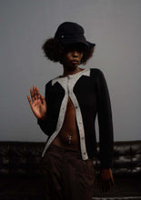 Graphic Collar Cardigan - Black/Gray