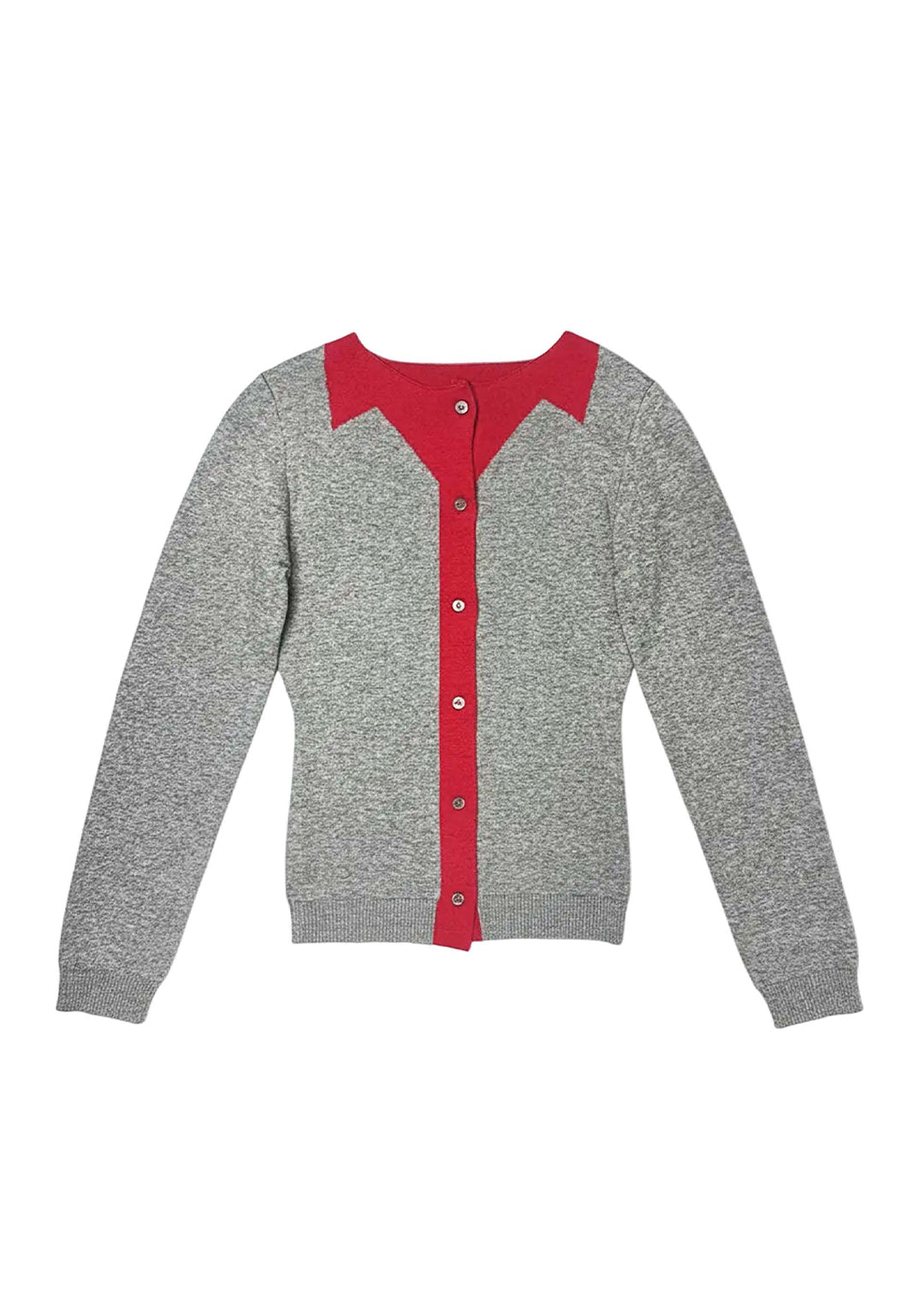 Graphic Collar Cardigan - Gray/Red
