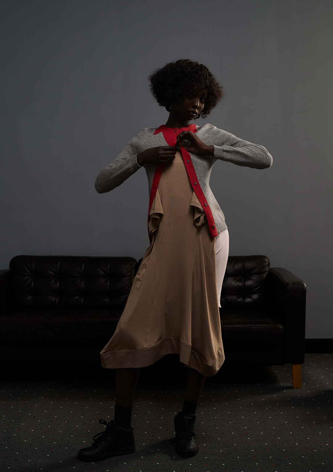 Graphic Collar Cardigan - Gray/Red
