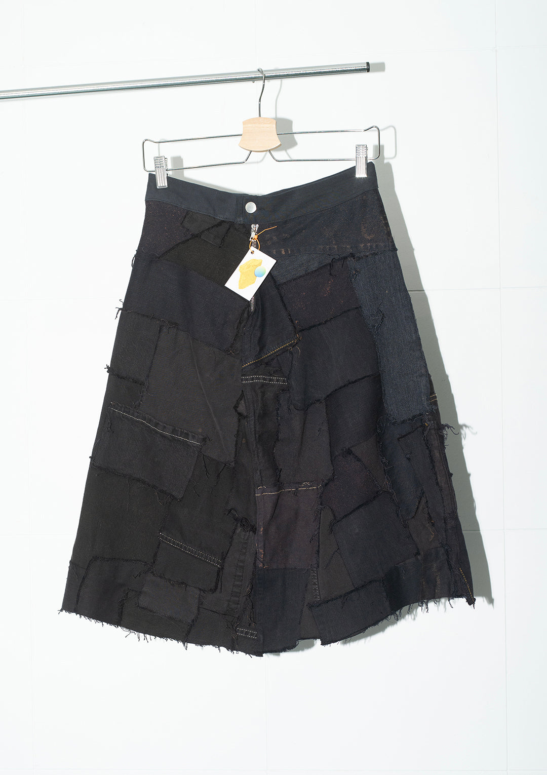 Black Patchwork Jean Skirt