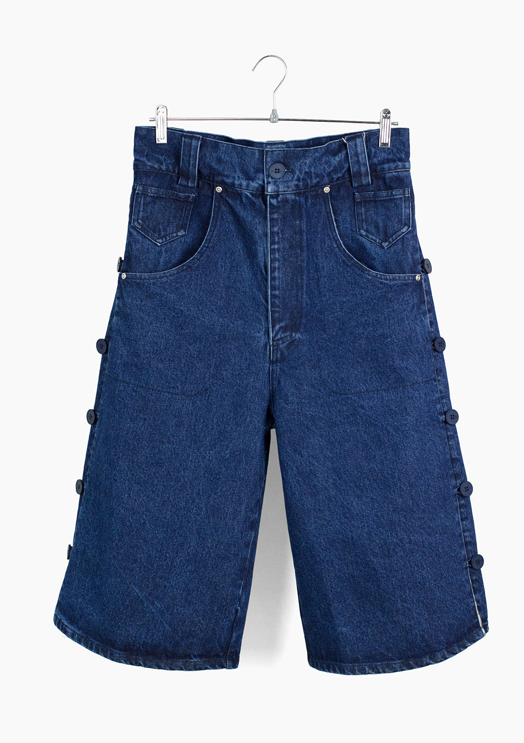 Side-Seam Flannel Button Jean Shorts