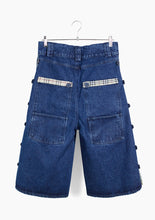 Side-Seam Flannel Button Jean Shorts