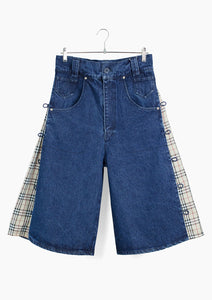 Side-Seam Flannel Button Jean Shorts