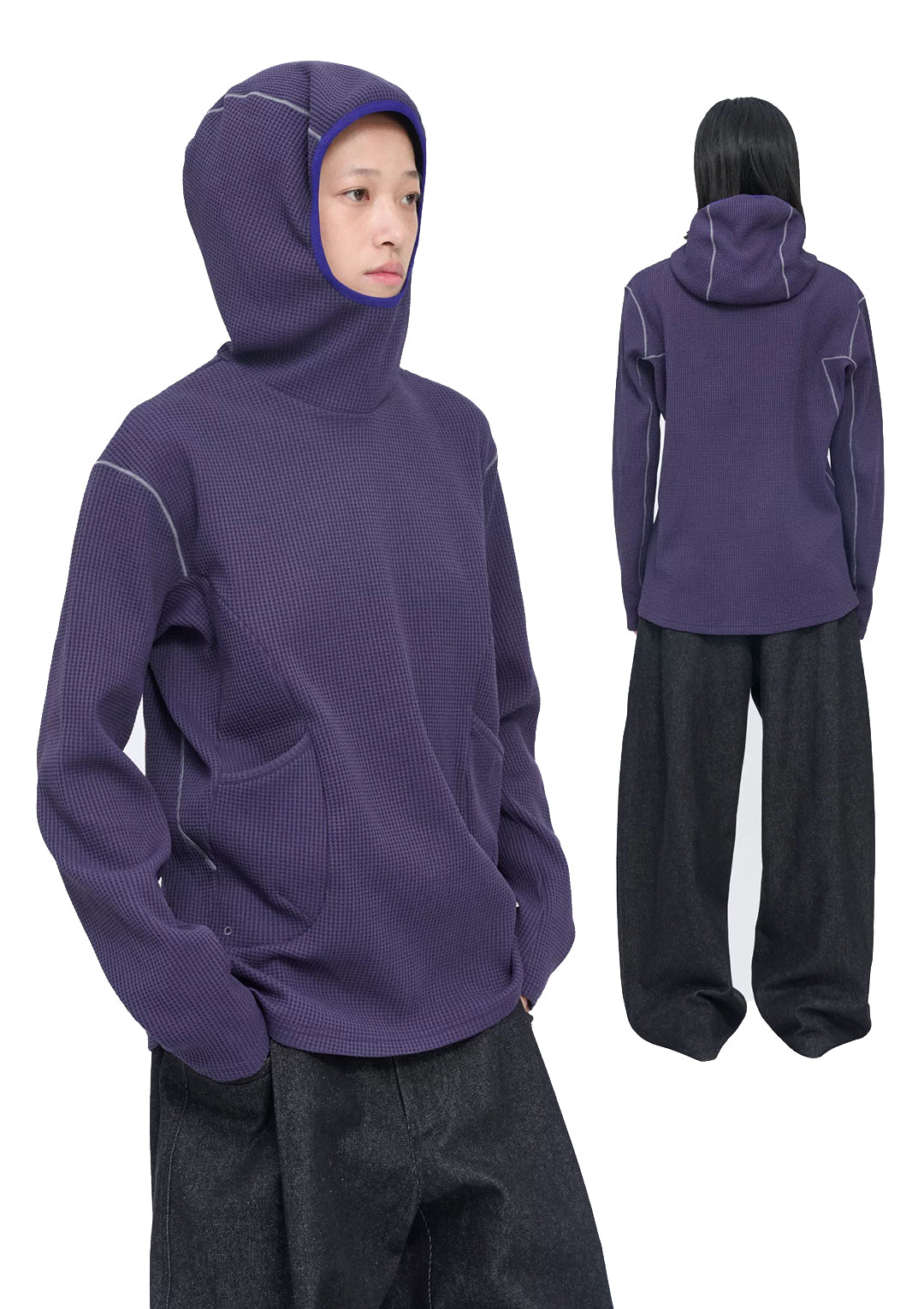 Lightweight Waffle Hoodie - Dark Purple