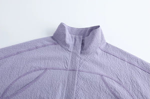 Seersucker Short-sleeve Blouse 立领泡泡纱短袖衬衫 - Purple