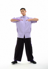 Seersucker Short-sleeve Blouse 立领泡泡纱短袖衬衫 - Purple