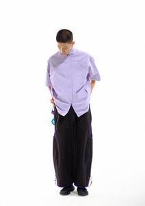 Seersucker Short-sleeve Blouse 立领泡泡纱短袖衬衫 - Purple