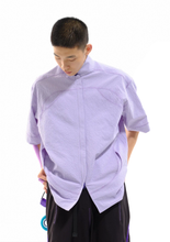 Seersucker Short-sleeve Blouse 立领泡泡纱短袖衬衫 - Purple