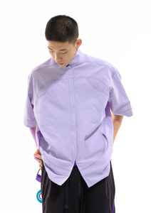 Seersucker Short-sleeve Blouse 立领泡泡纱短袖衬衫 - Purple