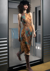 Sunset Plaid Silk Dress
