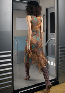 Sunset Plaid Silk Dress