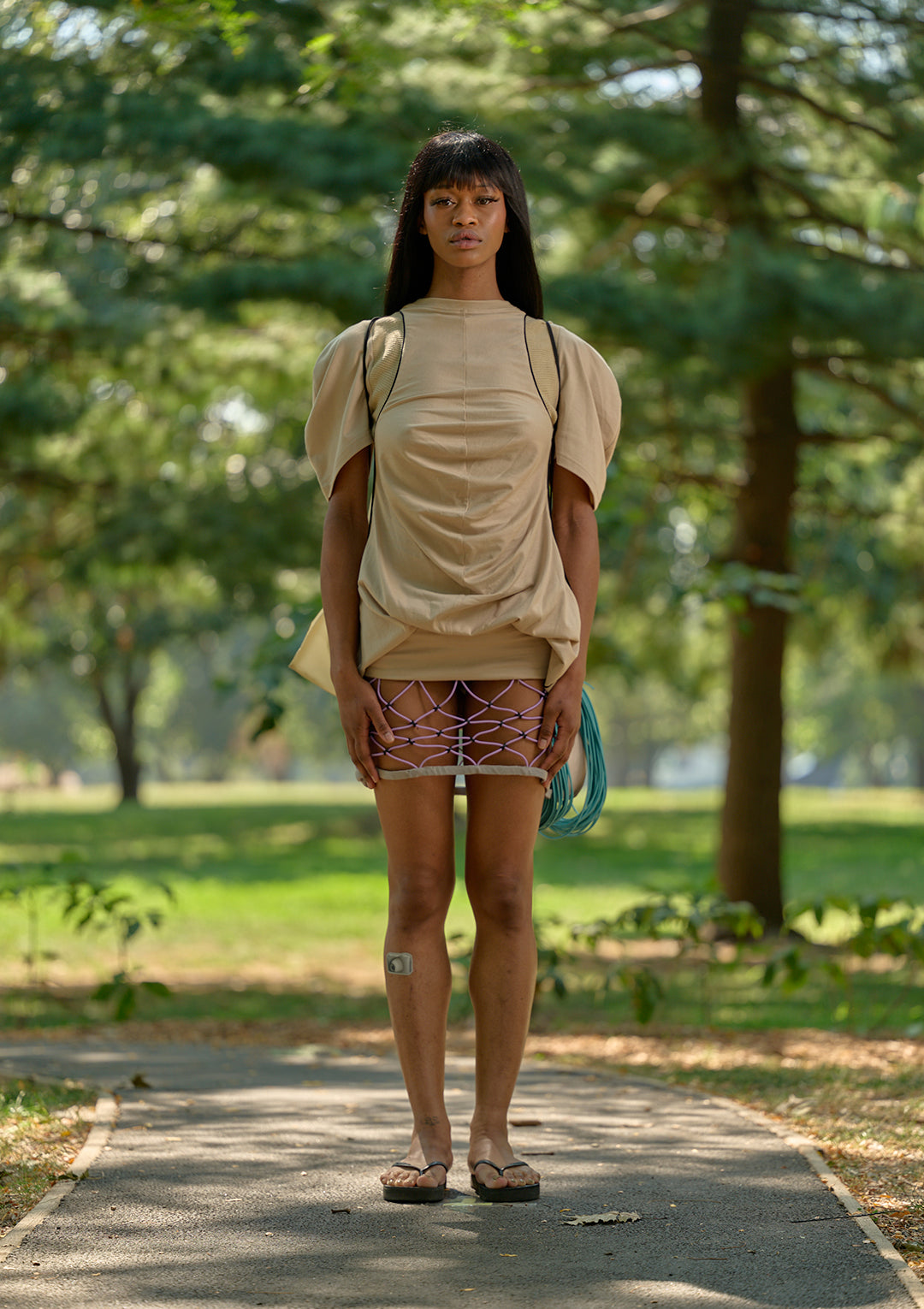 Backpack T-shirt Dress - Beige