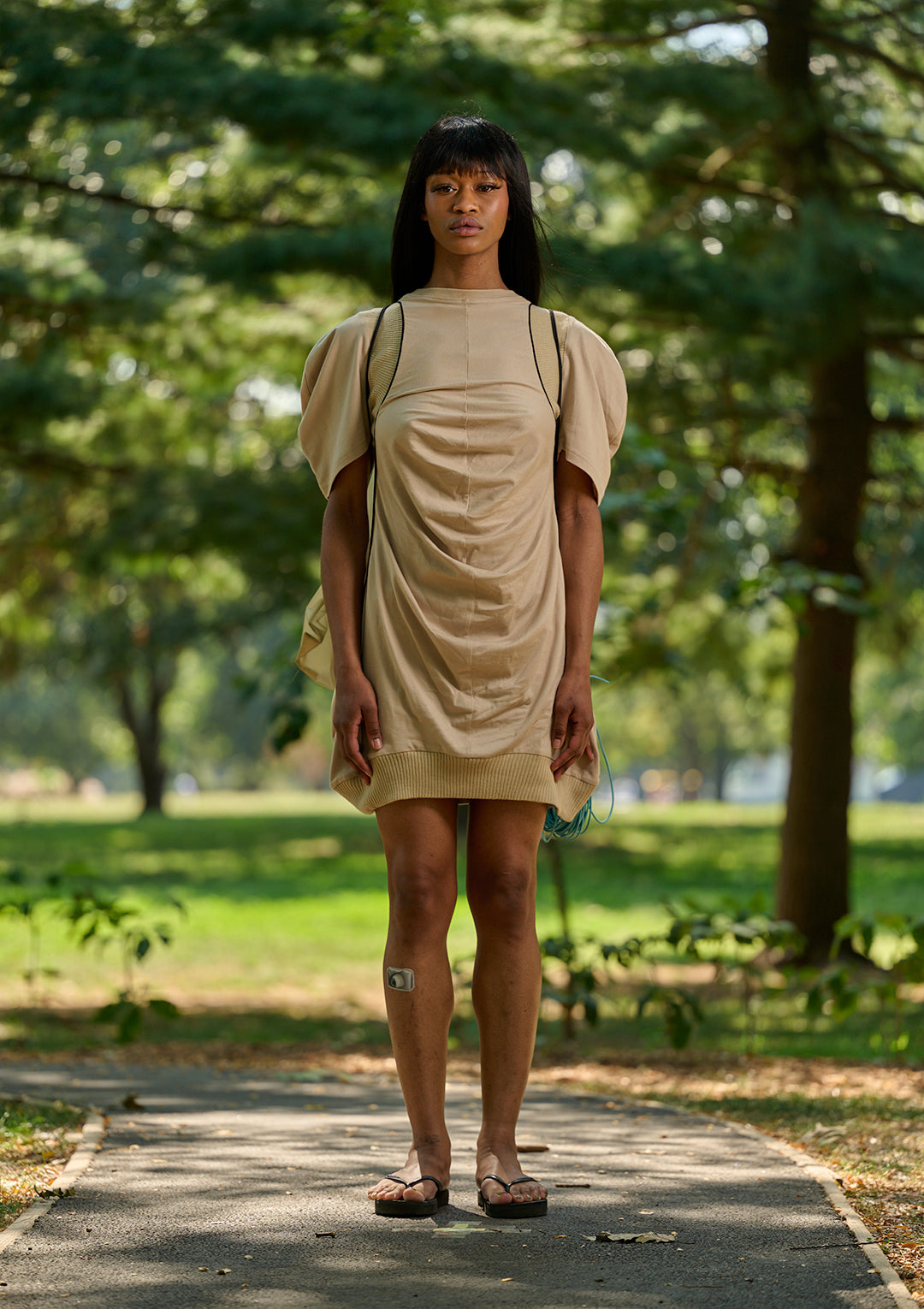 Backpack T-shirt Dress - Beige