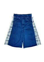 Side-Seam Flannel Button Jean Shorts