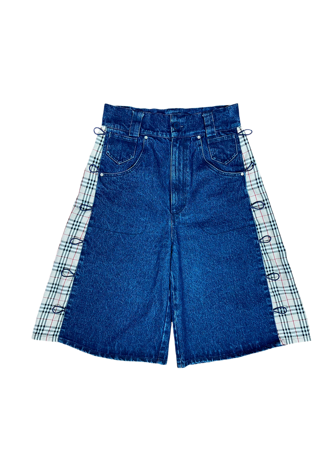 Side-Seam Flannel Button Jean Shorts