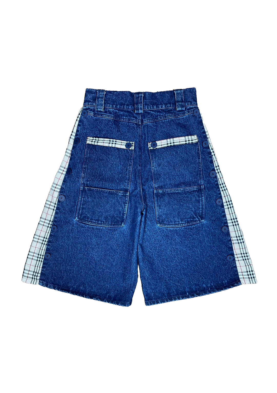 Side-Seam Flannel Button Jean Shorts