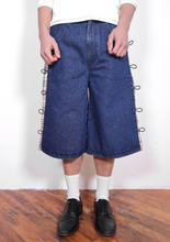 Side-Seam Flannel Button Jean Shorts