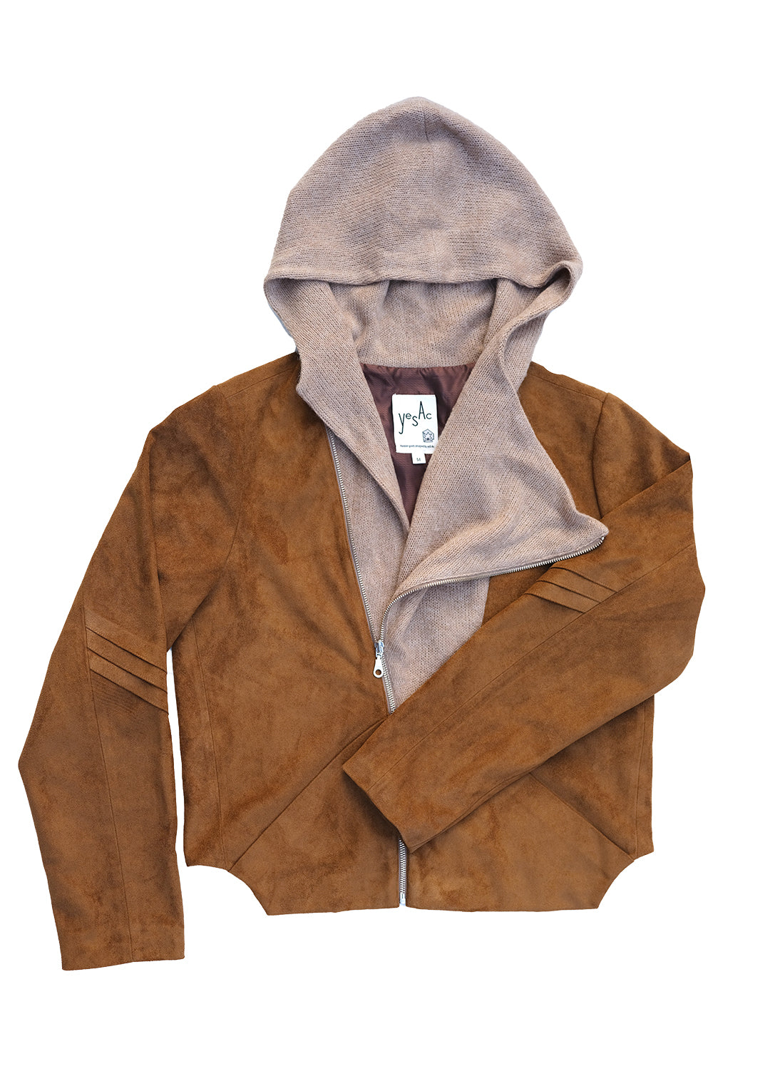Suede Knitted Hood Jacket