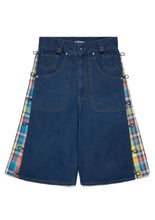 Side-Seam Flannel Button Jean Shorts