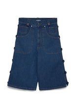 Side-Seam Flannel Button Jean Shorts