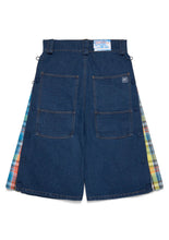 Side-Seam Flannel Button Jean Shorts