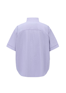 Seersucker Short-sleeve Blouse 立领泡泡纱短袖衬衫 - Purple