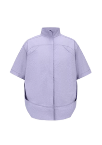 Seersucker Short-sleeve Blouse 立领泡泡纱短袖衬衫 - Purple