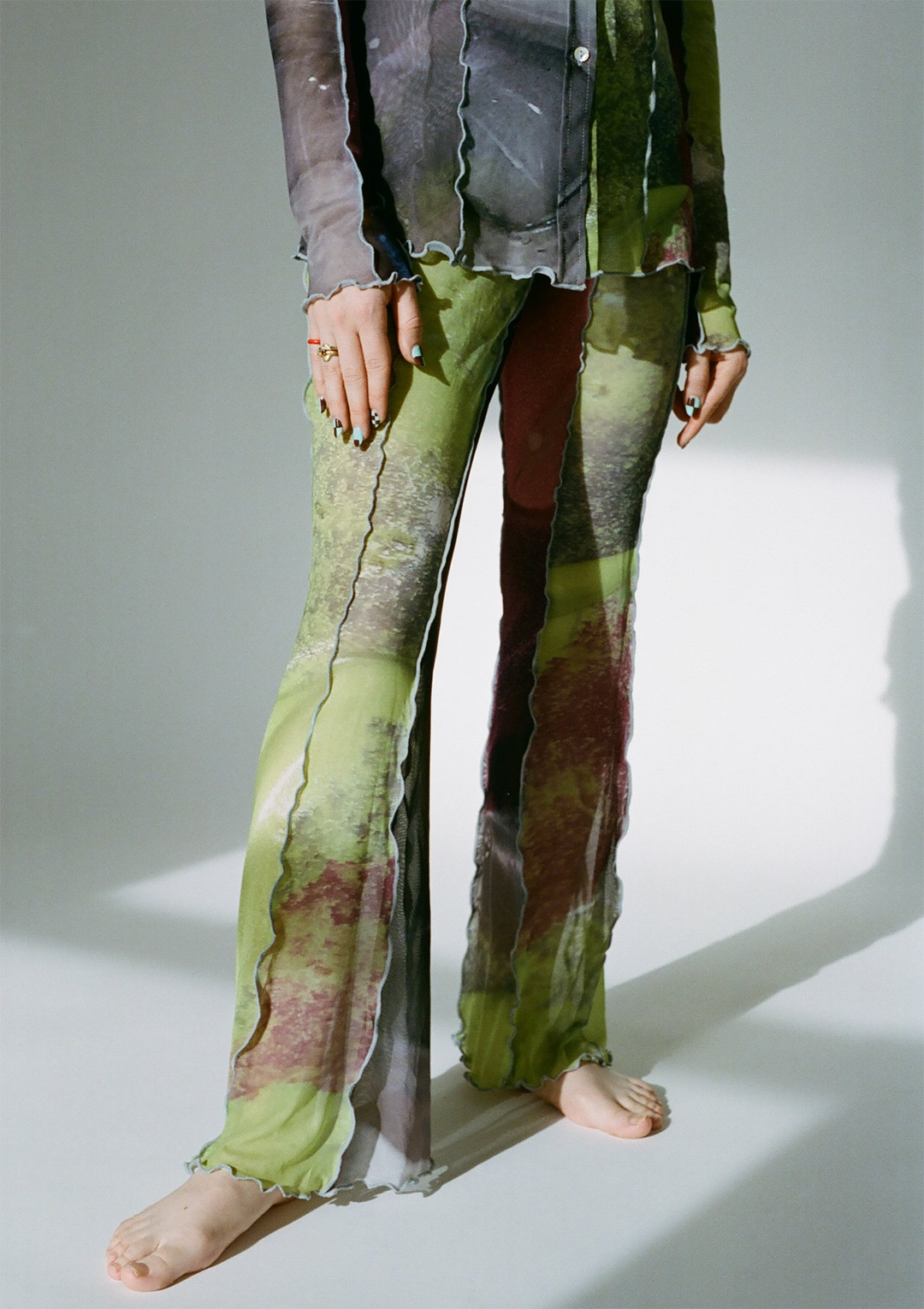 Lime Mesh Straight Pants