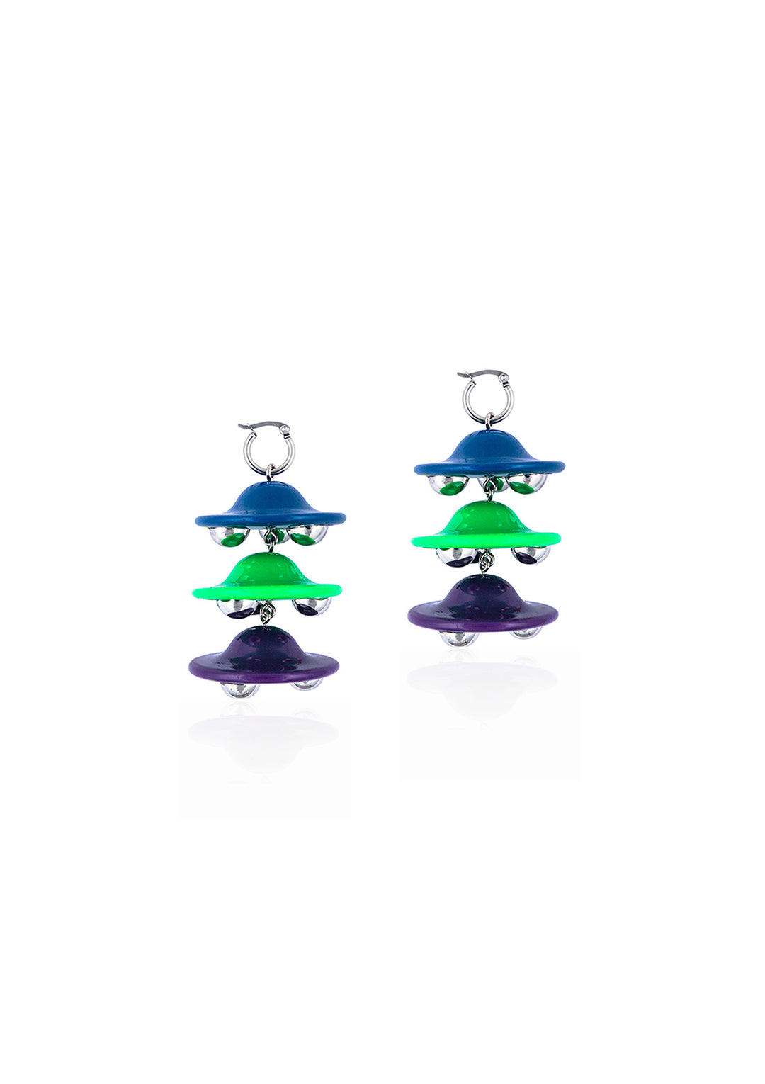 Three spaceship earrings