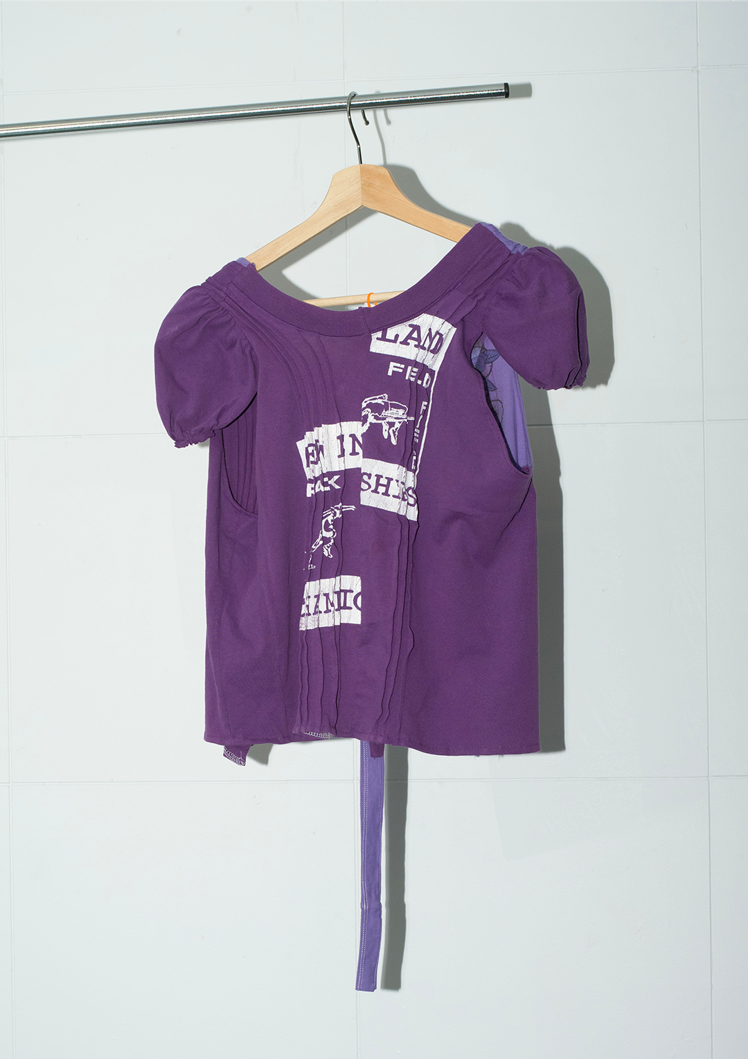 Tie-Back Patchwork T-shirt Top - Purple