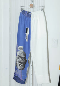 PRONOUNCE TERRA-COTTA WARRIORS Print Blue&white stitching straight trousers